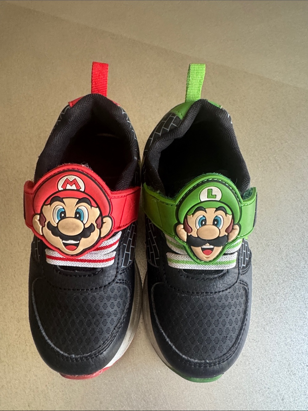 Nintendo Kids Black Sneakers with Red & Green Mario Characters